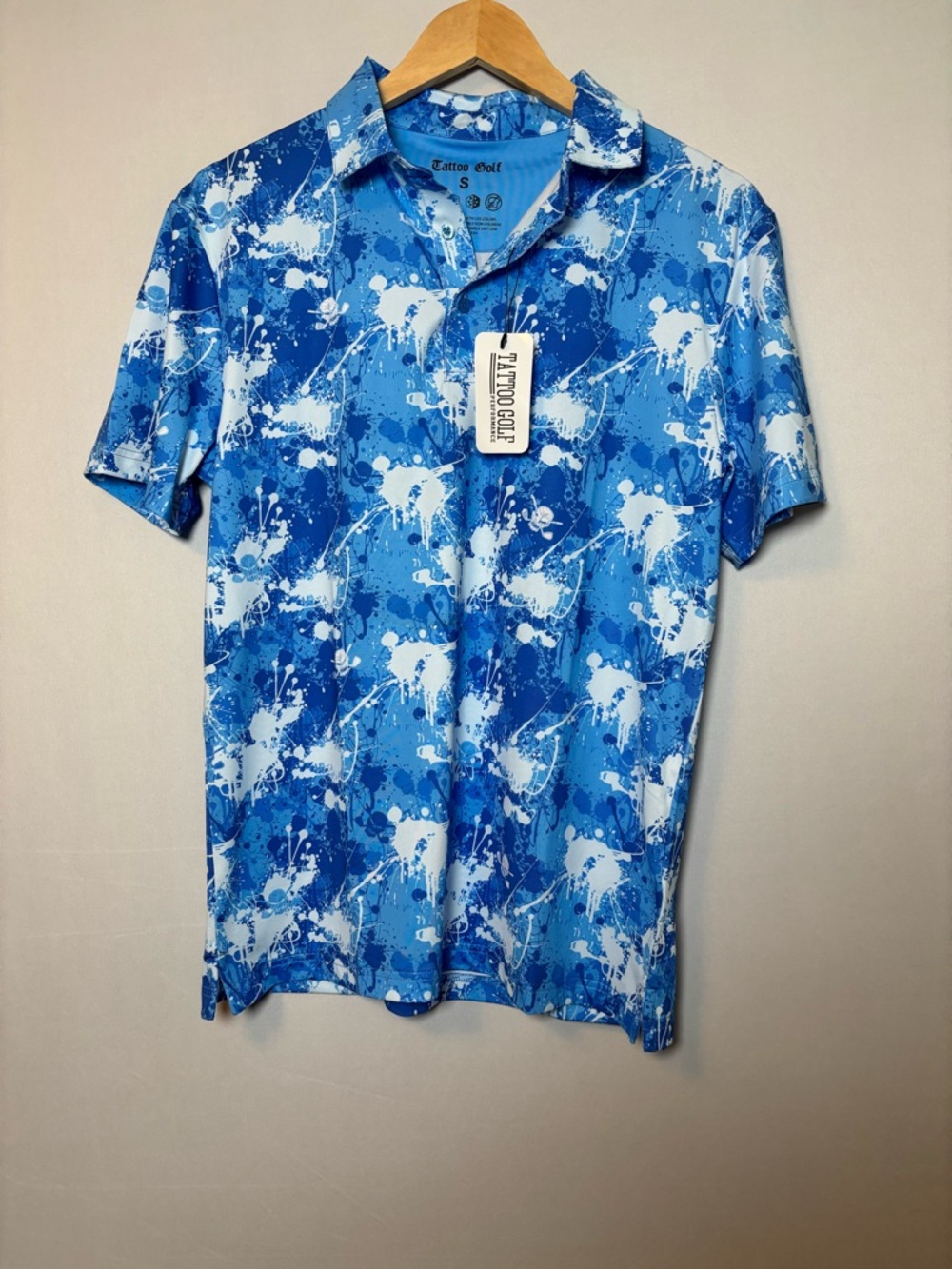 Tattoo Golf A-Game Cool-Stretch Men's Performance Golf Shirt Blue White Sz Small